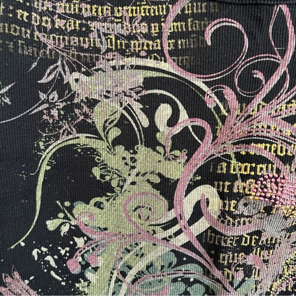 Basic Editions Black Rhinestone Graphic Tank Top Y2K Grunge Gothic-Size XL - Picture 3 of 5